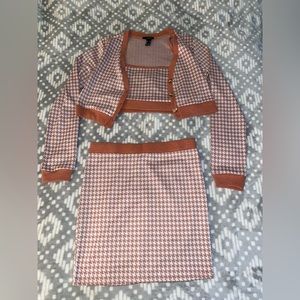 Three piece set skirt, cropped shirt, and cardigan